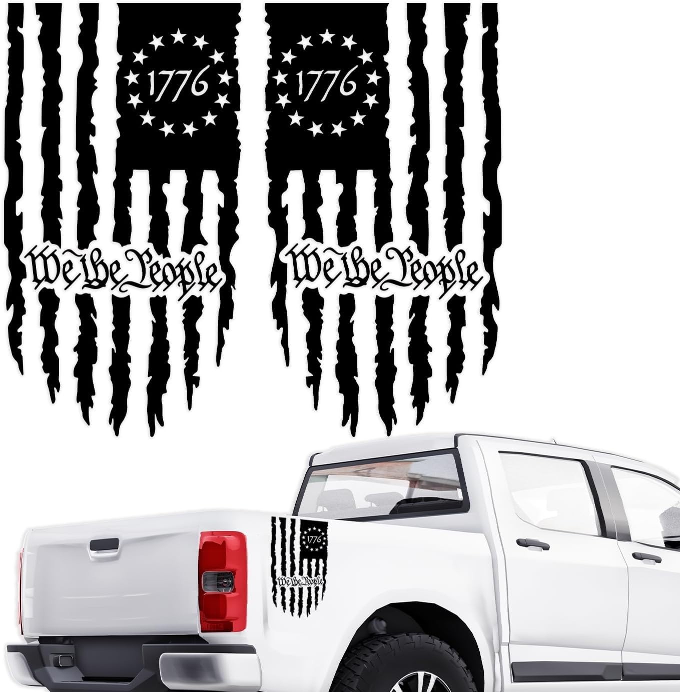 We The People Distressed American Flag Graphic Decal Vinyl 2 Pack for Both Si…