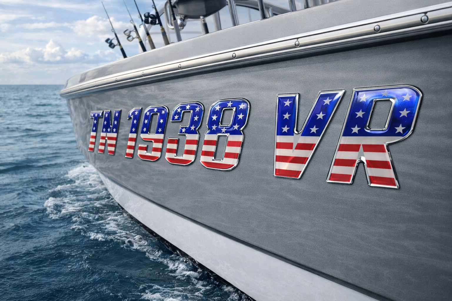 USA Flag Boat and Jet Ski Lettering Marine Grade Raised Registration Numbers