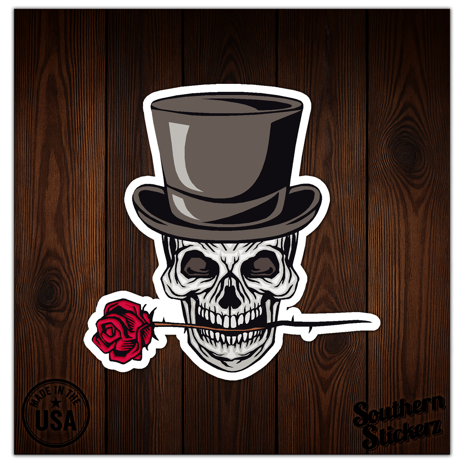 Skull Rose Top Hat – Vinyl Decal Sticker – Car Window Laptop – ebn9002