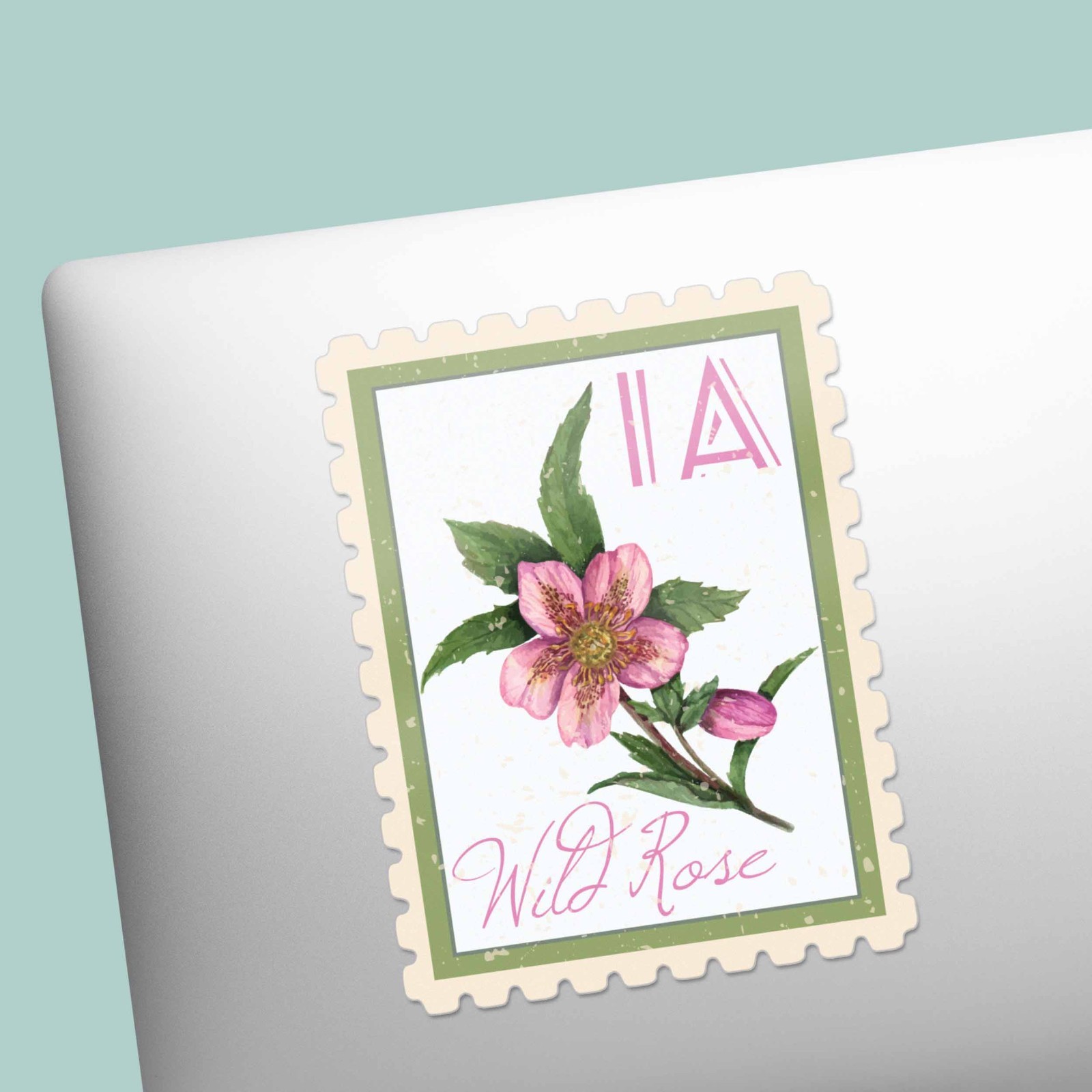 Iowa State Flower Wild Rose Sticker – IA Vintage Stamp Decal for Laptop, Thermos