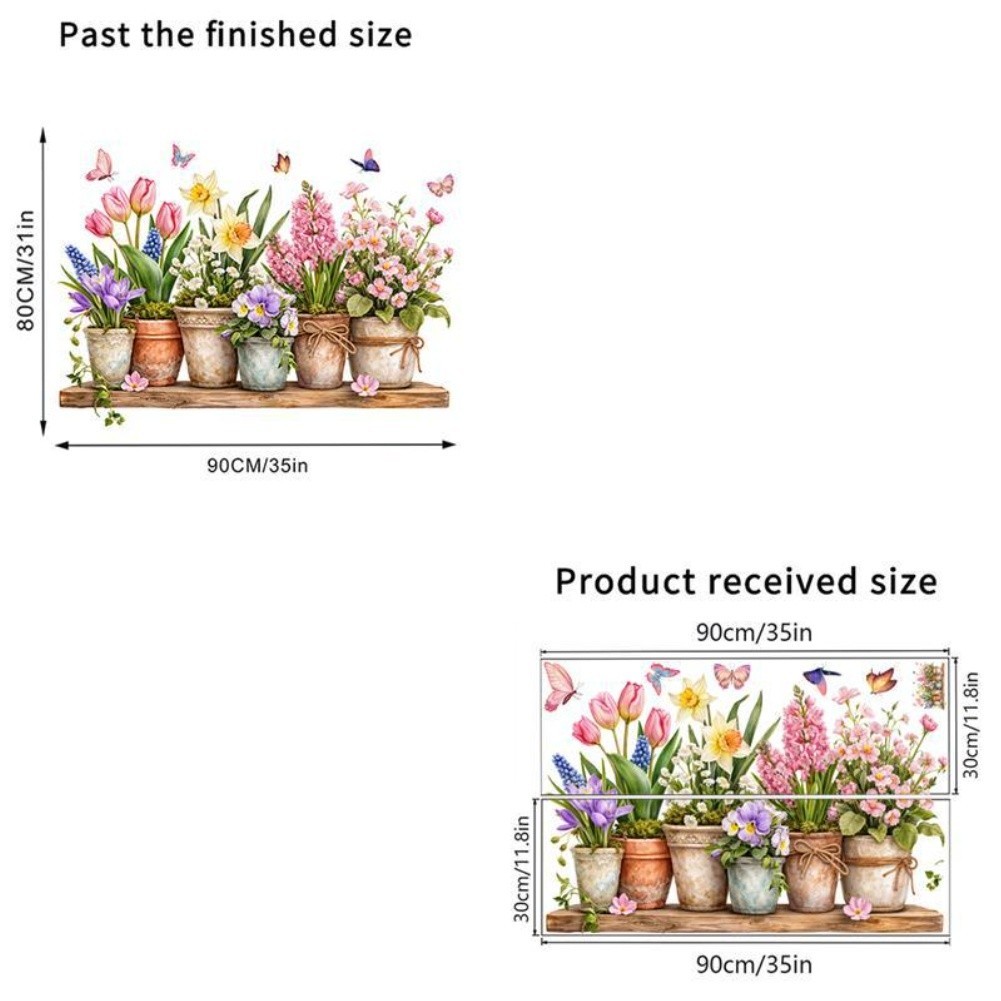 Living Room Wall Decor Tulip Floral Stickers 90x30cm Pink PVC Material