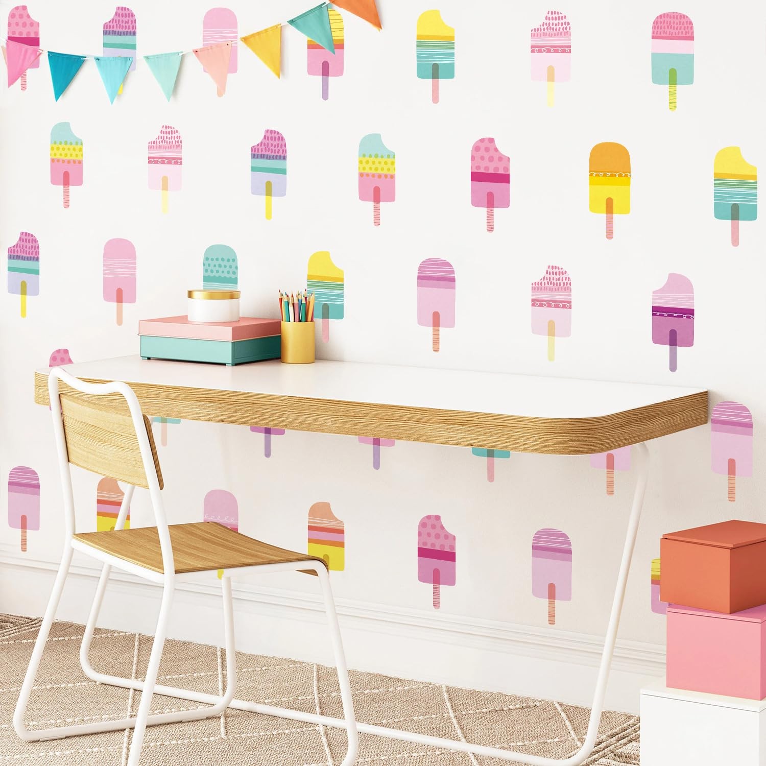 Kasubeso Ice Cream Wall Decals 48 Pcs Peel Stick for Kids Room