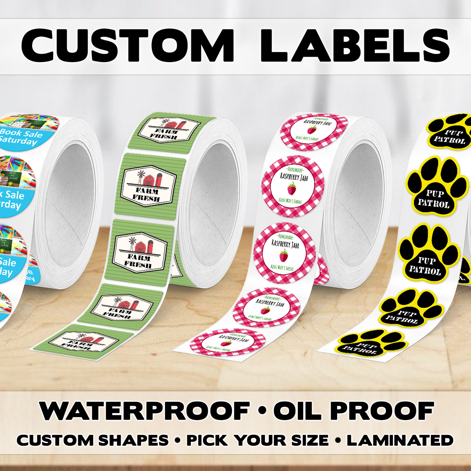 Custom Labels on a Roll | Gloss or Matte Lamination | Your Logo or Design