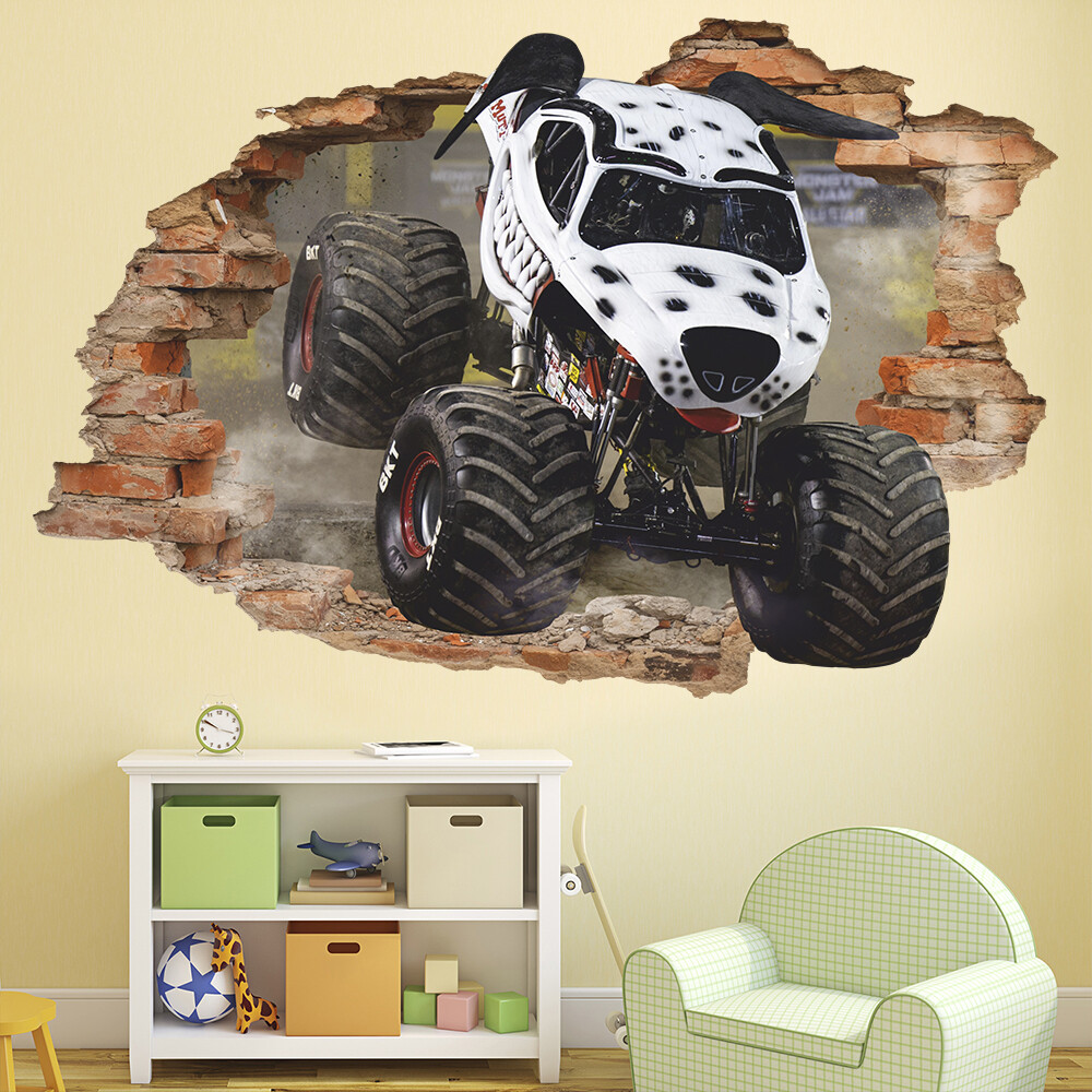 Monster Truck Wall Decal, Big Truck Wall Sticker, Wall Decor, Puppy Truck, Race
