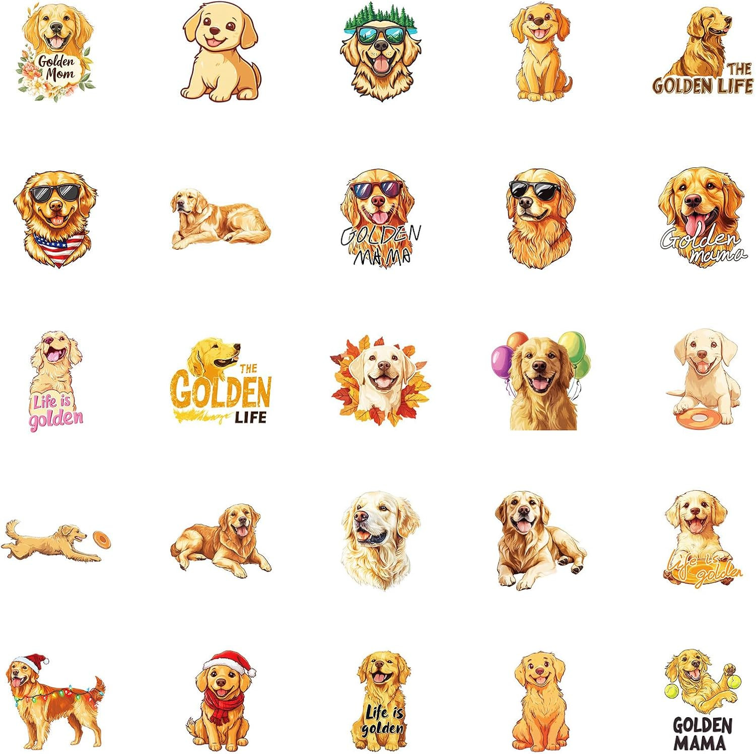 50PCS Cute Golden Retriever Stickers – Kawaii Dog Vinyl for Water Bottles & Scra