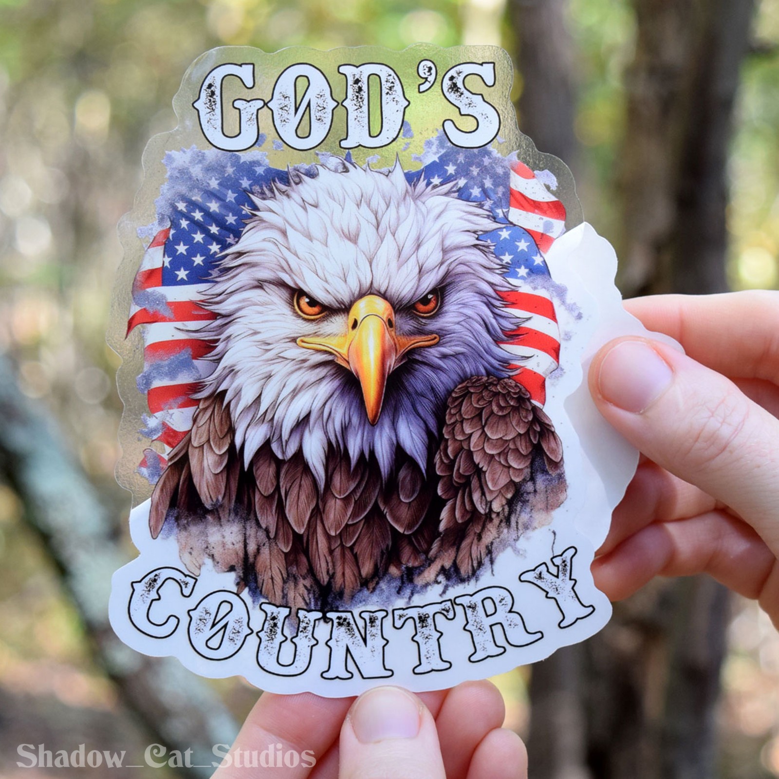 God's Country Eagle Die Cut Clear Vinyl Sticker USA Patriotic Premium Quality
