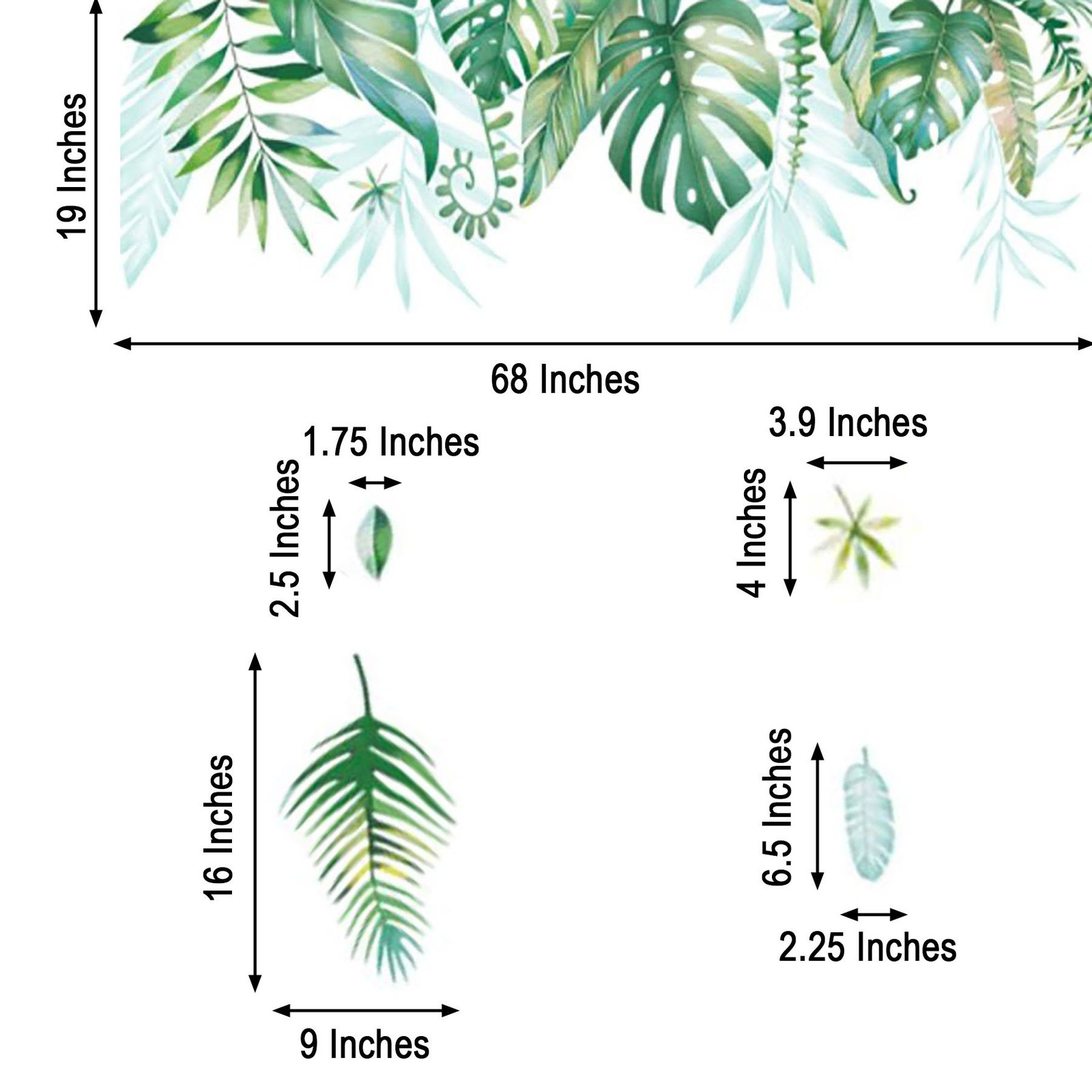 GREEN Tropical Assorted Hanging Removable PVC WALL STICKER Bedroom Decorations