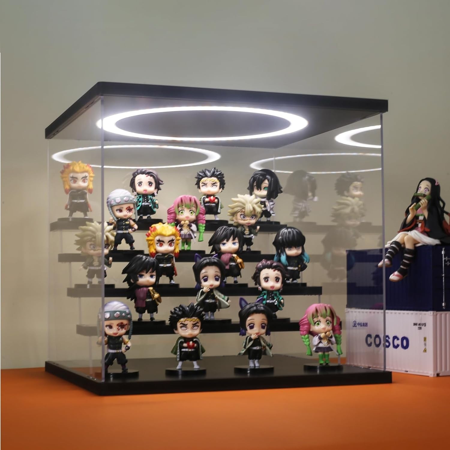 Adjustable LED Acrylic Display Case, 5-Tier Dustproof Showcase for Action Figure