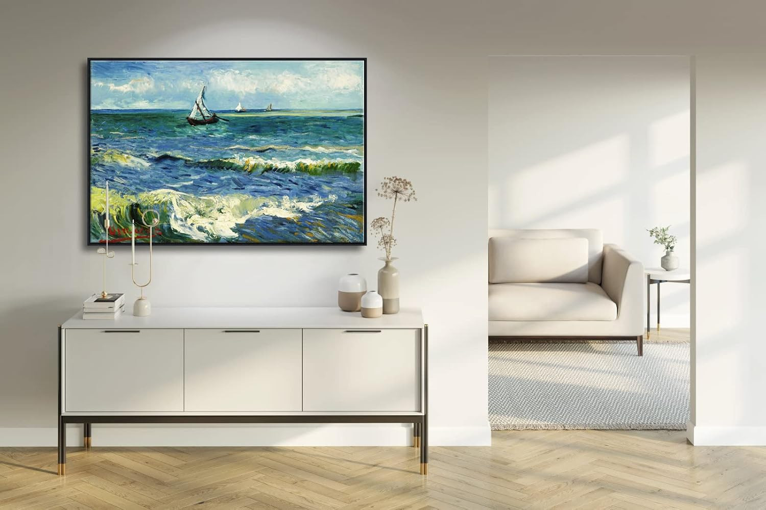 Extra Large Black Framed Van Gogh Seascape Canvas for Modern Home Decor