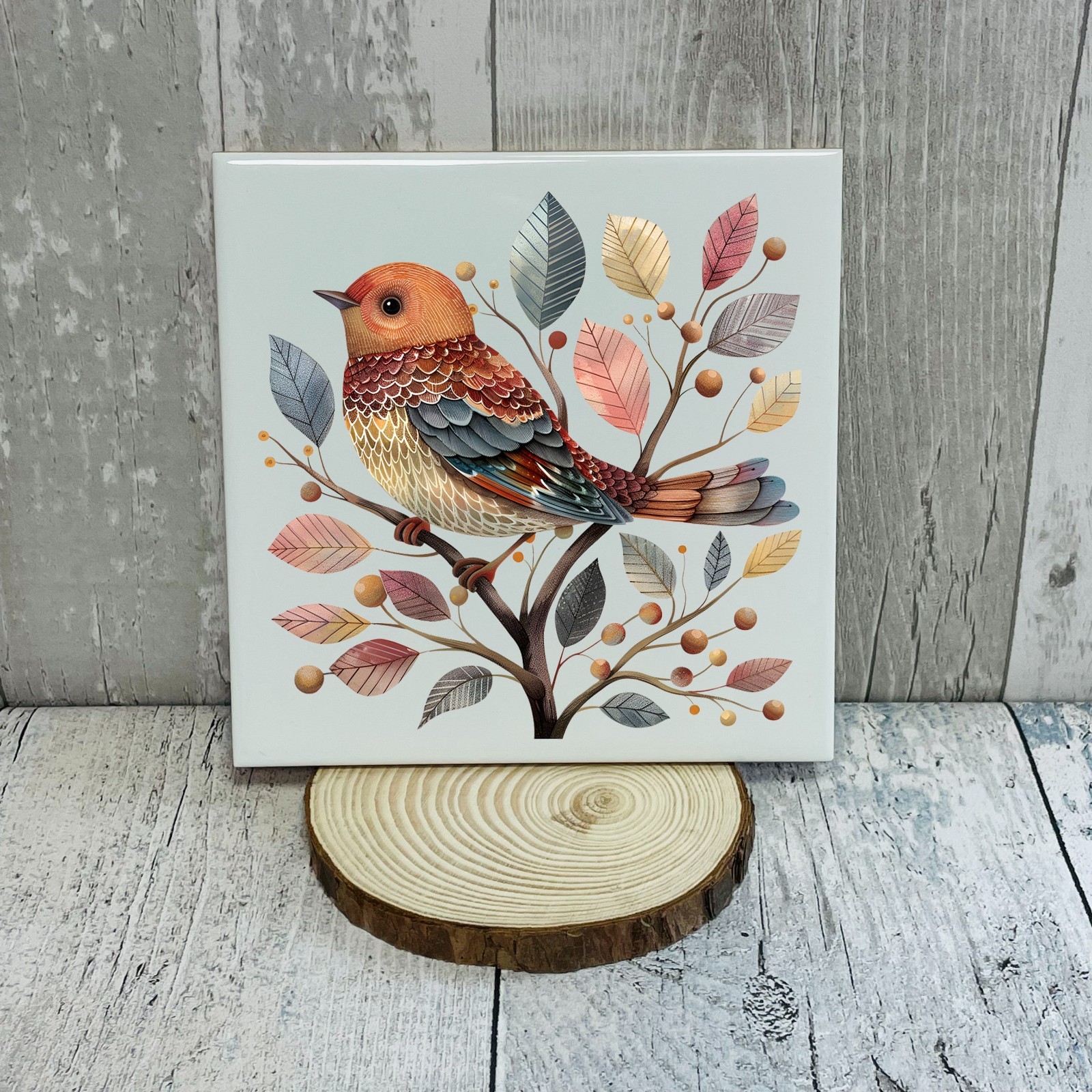 Folk Art Bird in Tree UV DTF Transparent Sticker / Decal