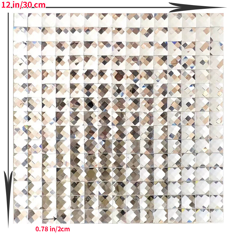 1x Mirror Glass Crystal Wall Tile Sticker Self Adhesive Diamond Backsplash Decal