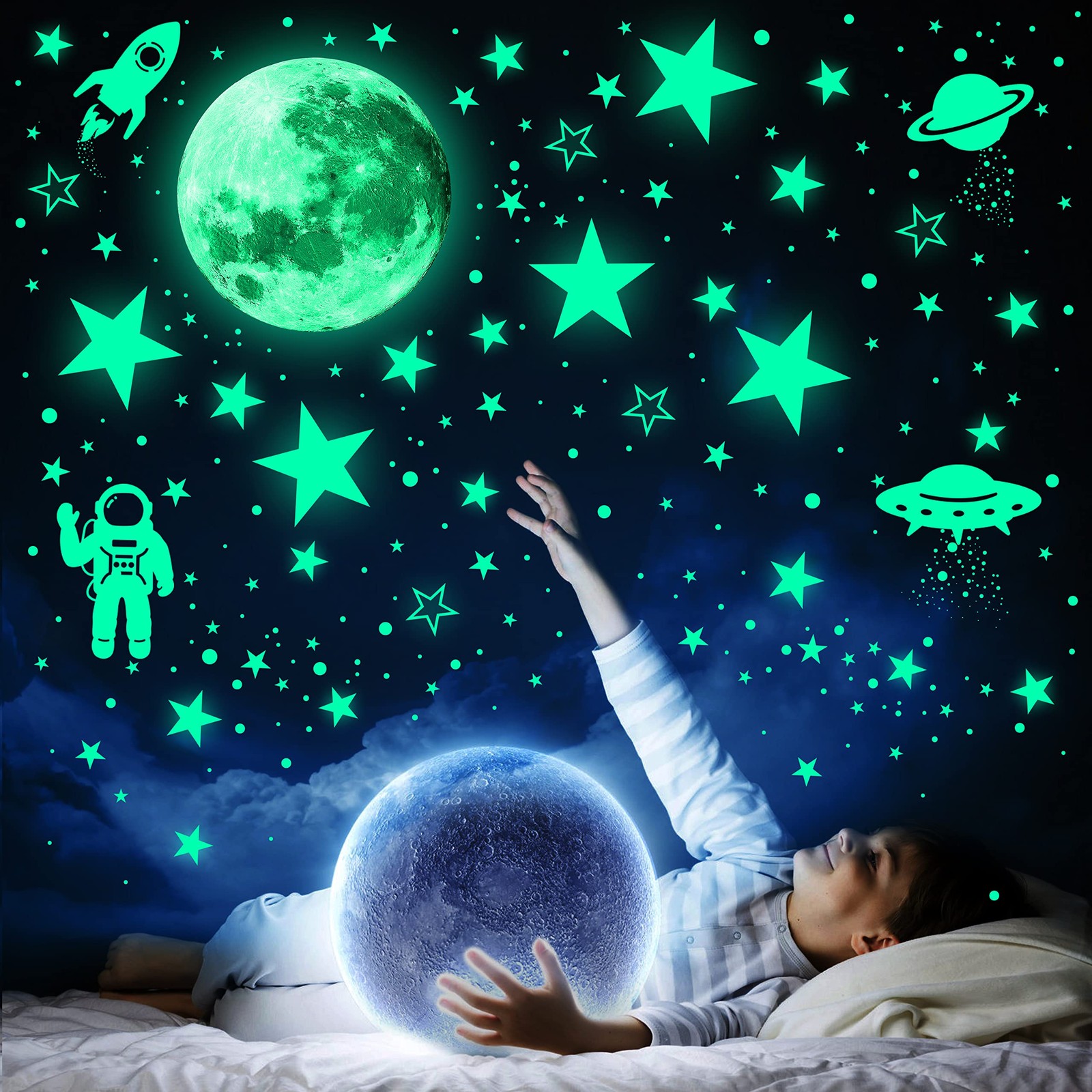 1078 PCS Glow in The Dark Stars for Ceiling Planets Galaxy Space Nursery Wall…