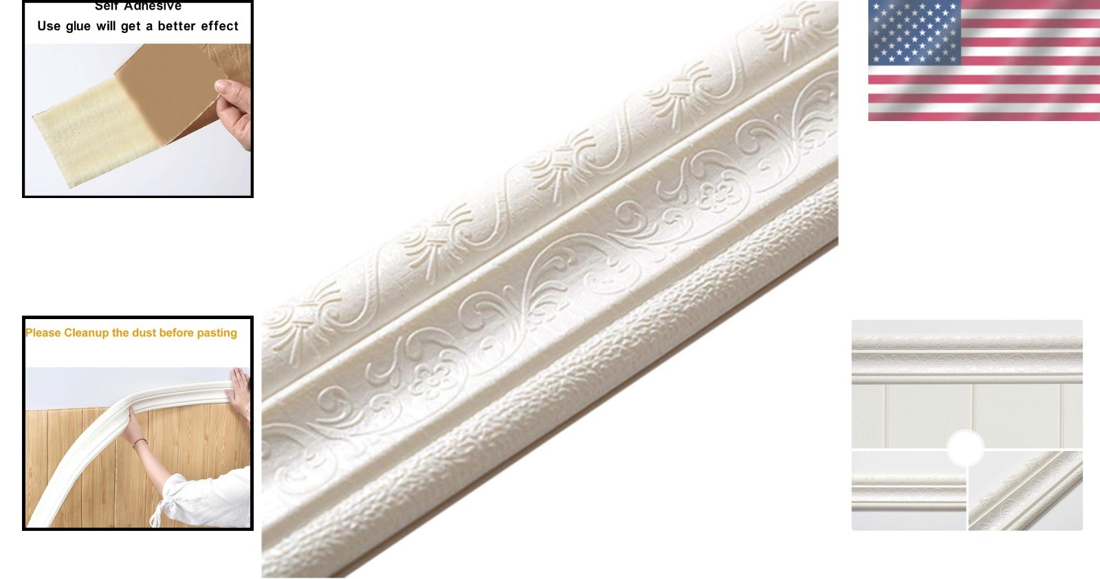 90.5” Self-Adhesive Foam Molding Trim – Elegant 3D Wall Decor for Home & Office