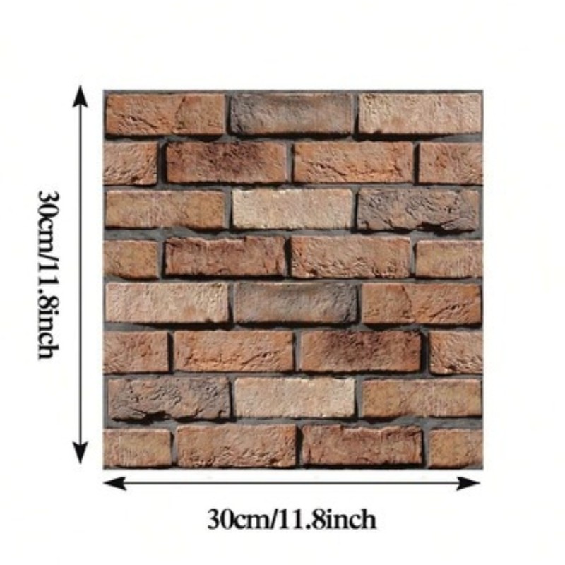 10Pack 3D Brick Wall Stickers Brown Self Adhesive Wallpaper For Background Decor
