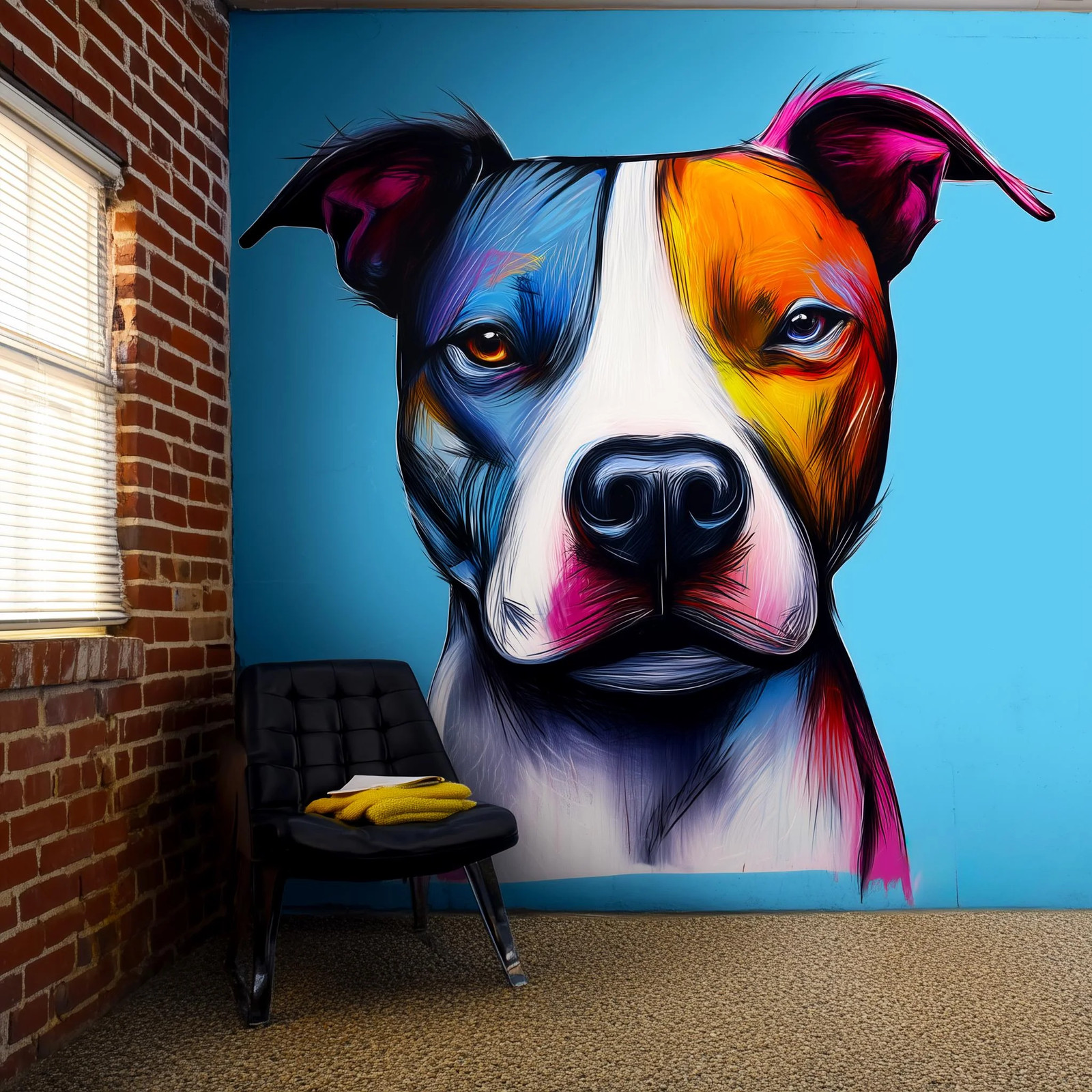 Colorful Pitbull Wall Decal | Modern Dog Art Mural
