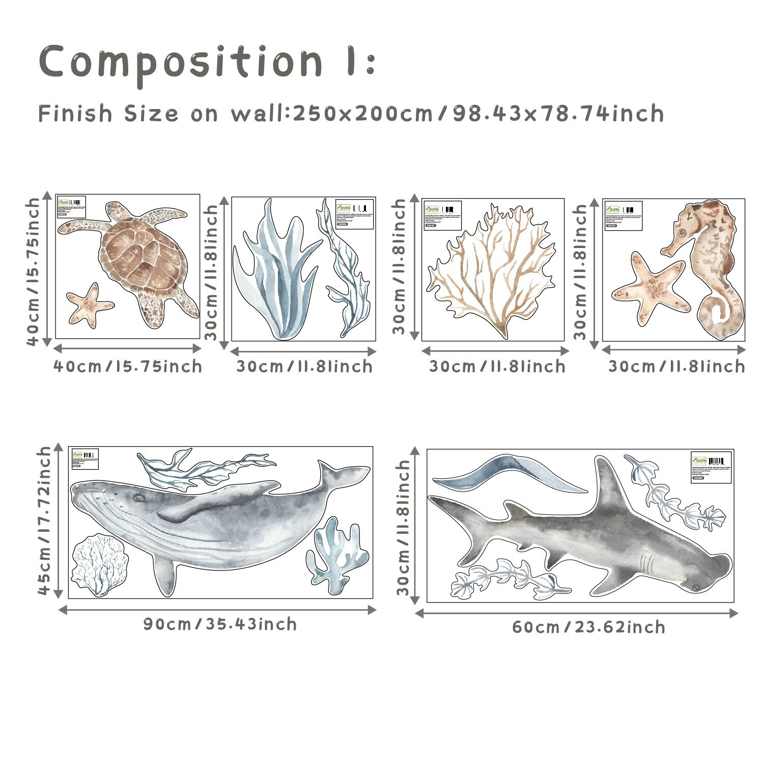 Ocean Life Wall Decals for Nursery Peel & Stick Wall Stickers Kids Bedroom Decor