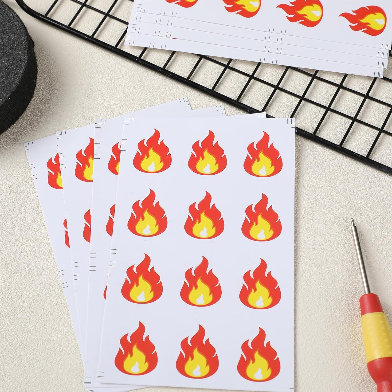 Fulmoon 144 Pcs Fire Vinyl Stickers Waterproof Flame Decals Small Red, Yellow