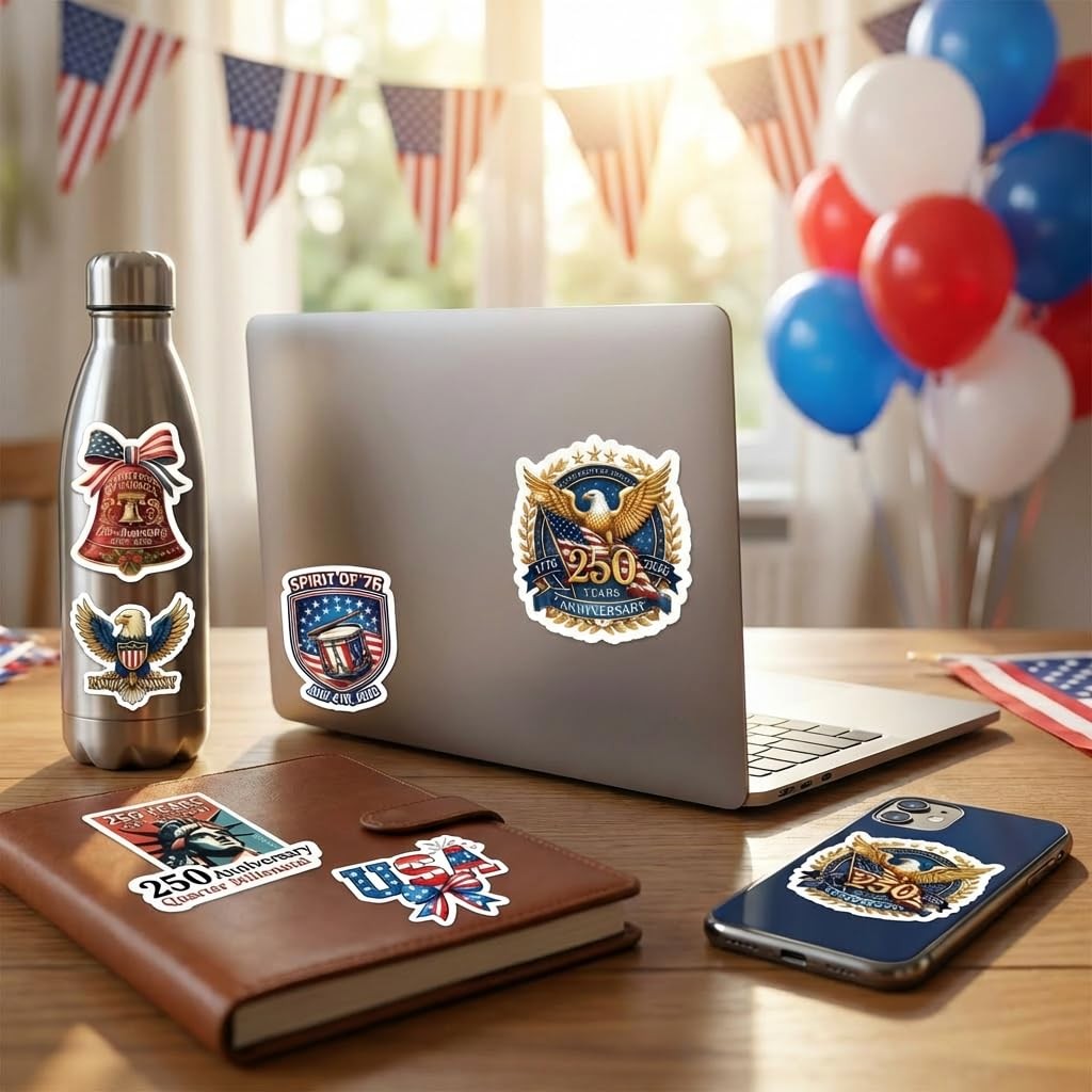 America 250th Anniversary Stickers (24 PCS), 250th Anniversary USA Stickers 1776