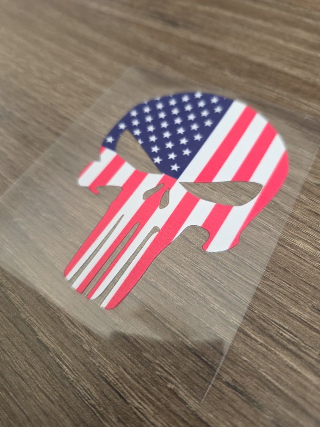 Punisher Skull US Flag Raised Full Color UV DTF Sticker Decal 4in X 4in