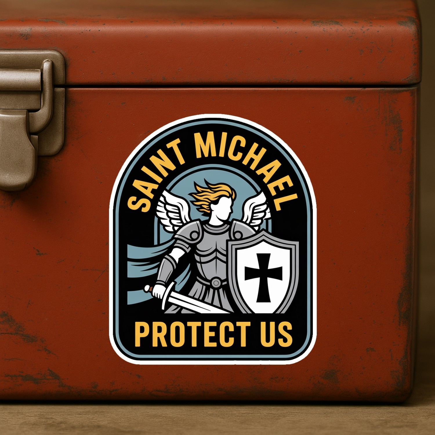 Saint Michael Protect Us Stickers: Catholic Vinyl Decals – 4PCS