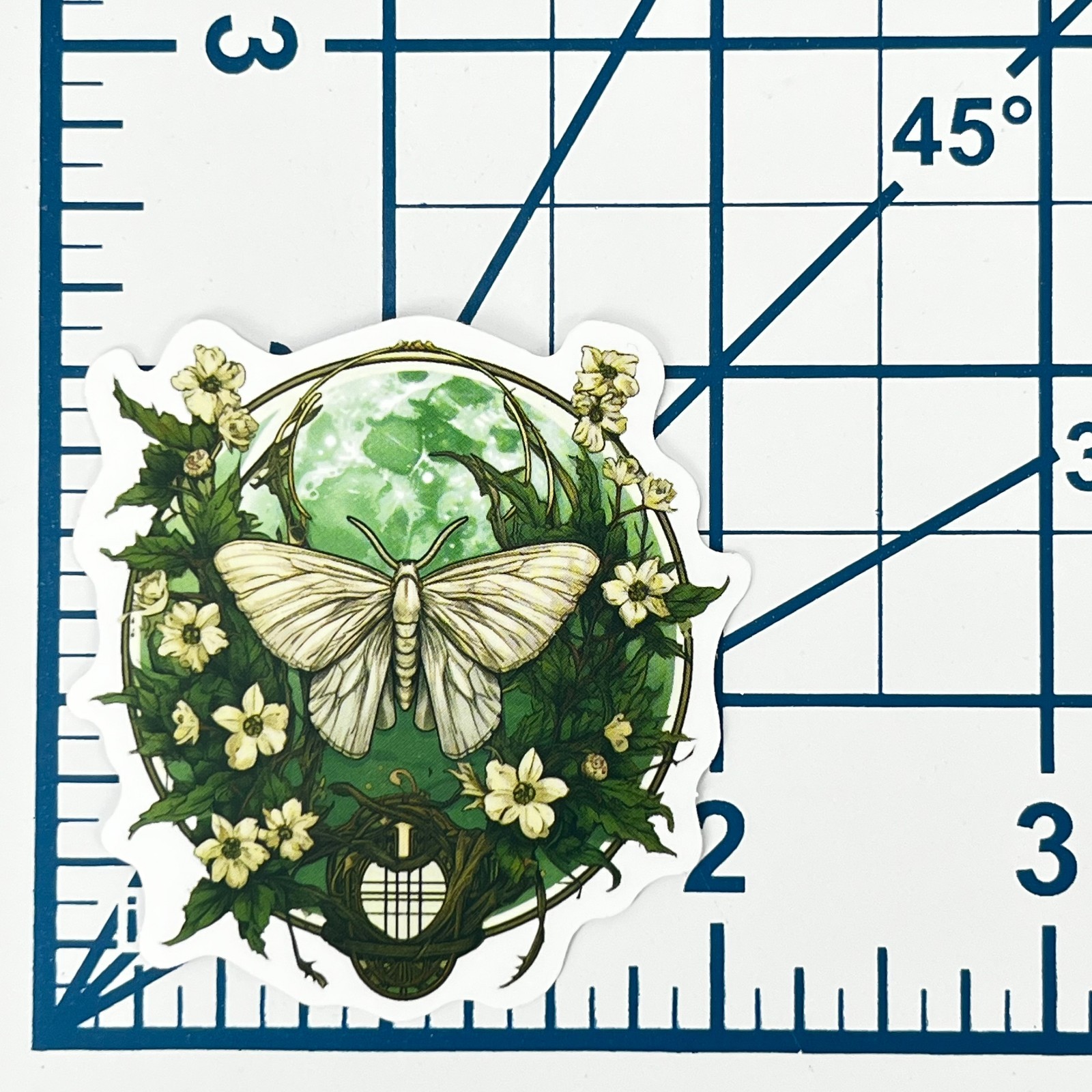 Art Nouveau Emerald White Moth Vinyl Sticker Vintage Butterfly Insect Journal
