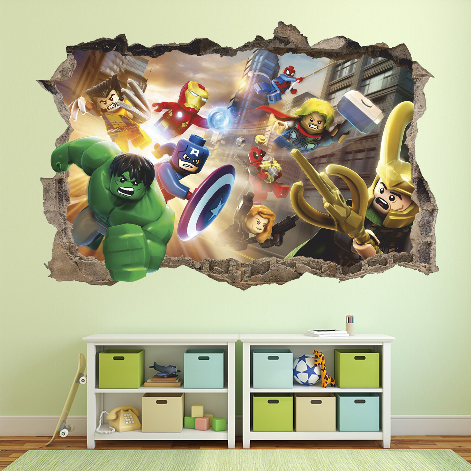 Lego Superheroes 3D Wall Decal, Superhero Wall Sticker, Wall Tattoo, Decor
