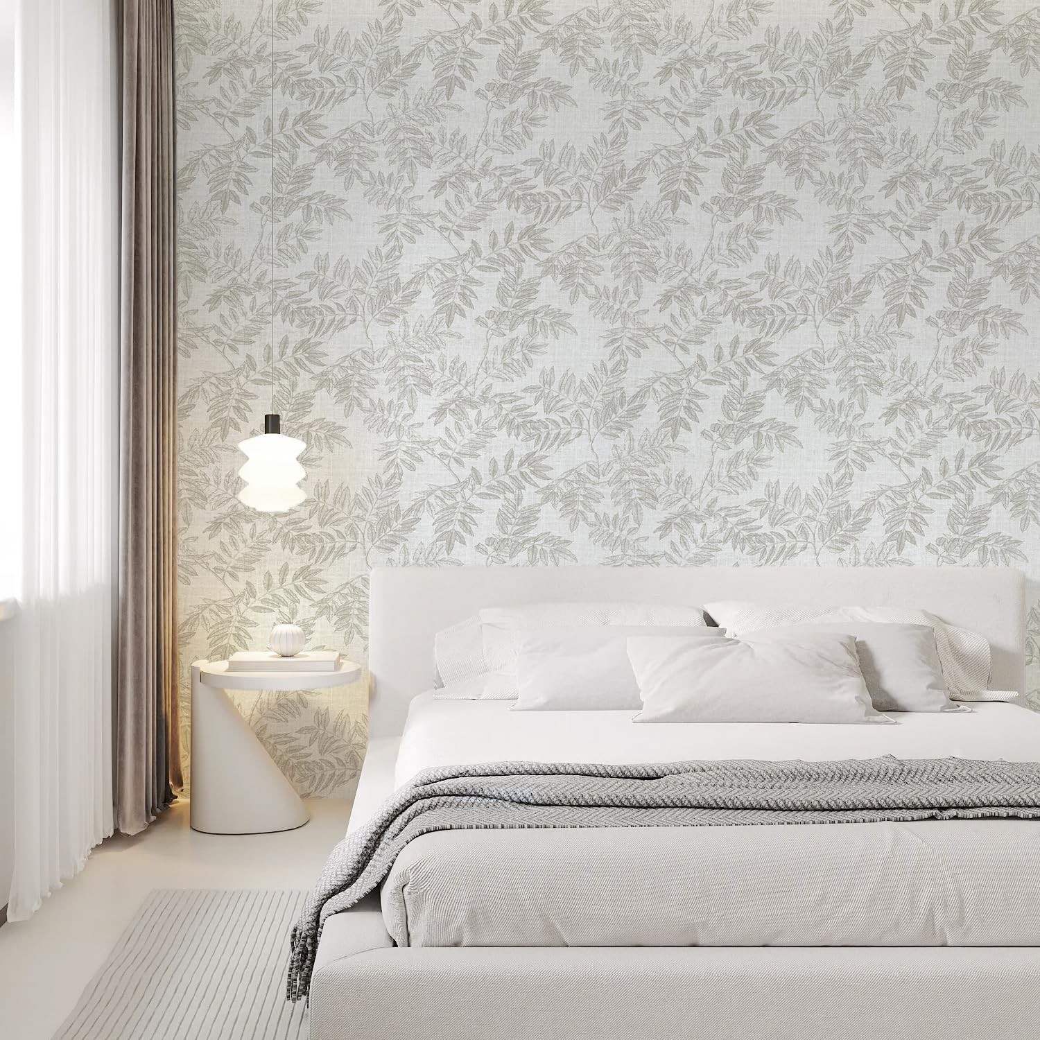 393inL 17.3inW Neutral Leaf Peel and Stick Wallpaper Boho Contact Paper for C…
