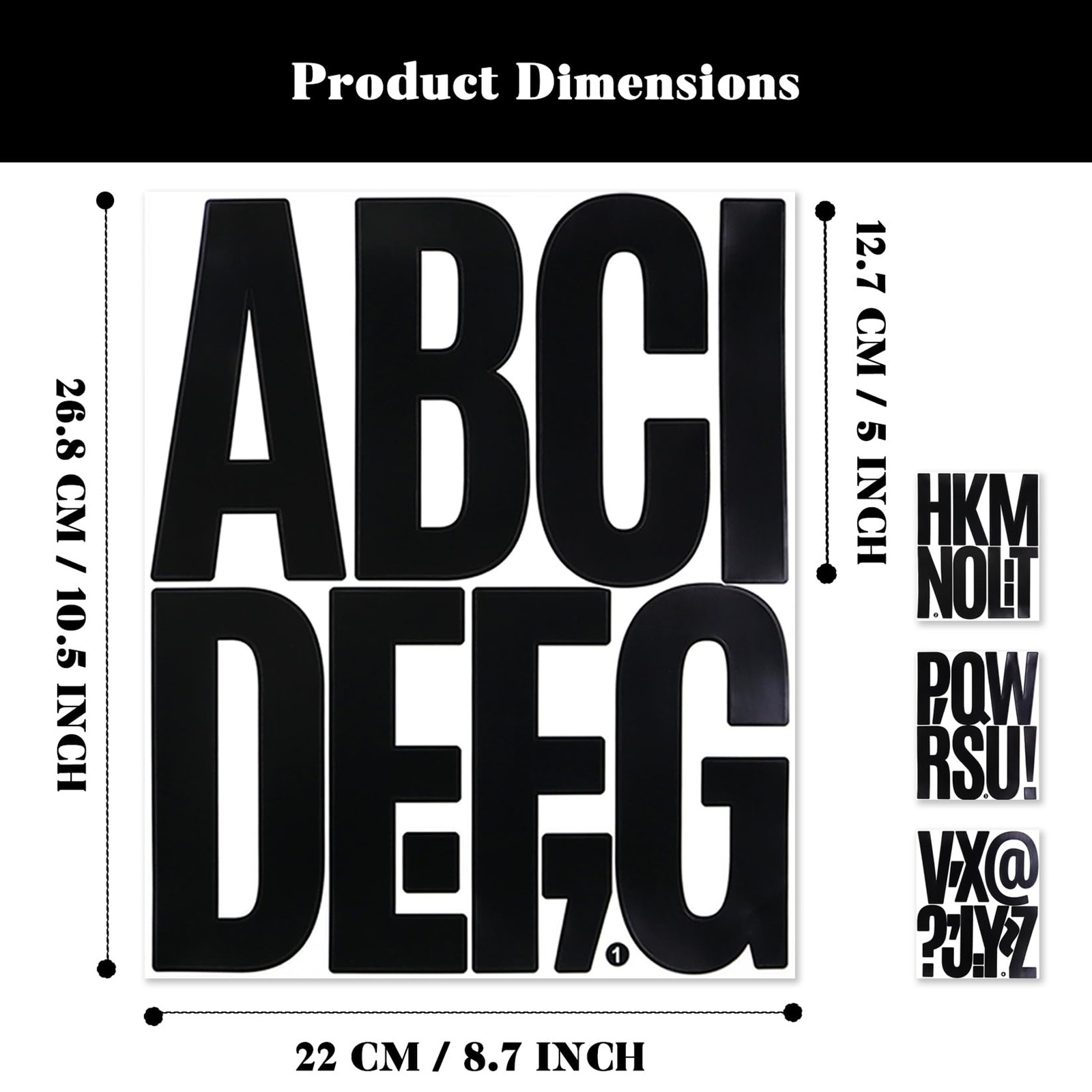 114 Large Sticky Black Alphabet Stickers, 12 Sheets 5 Inch | Sticker Decals for