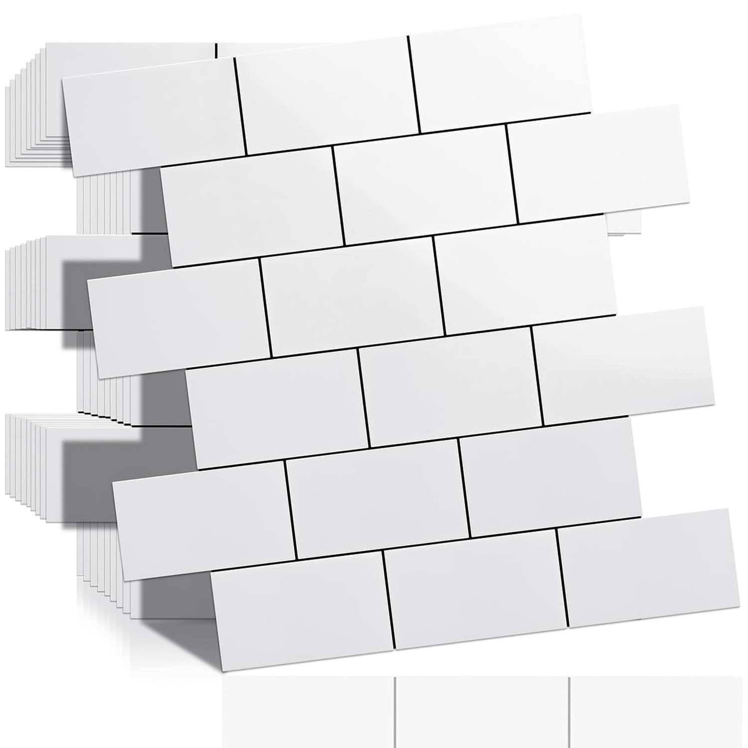 DICOFUN 10-Sheet Polished White Thick PVC Peel and Stick Backsplash, Ceramic …