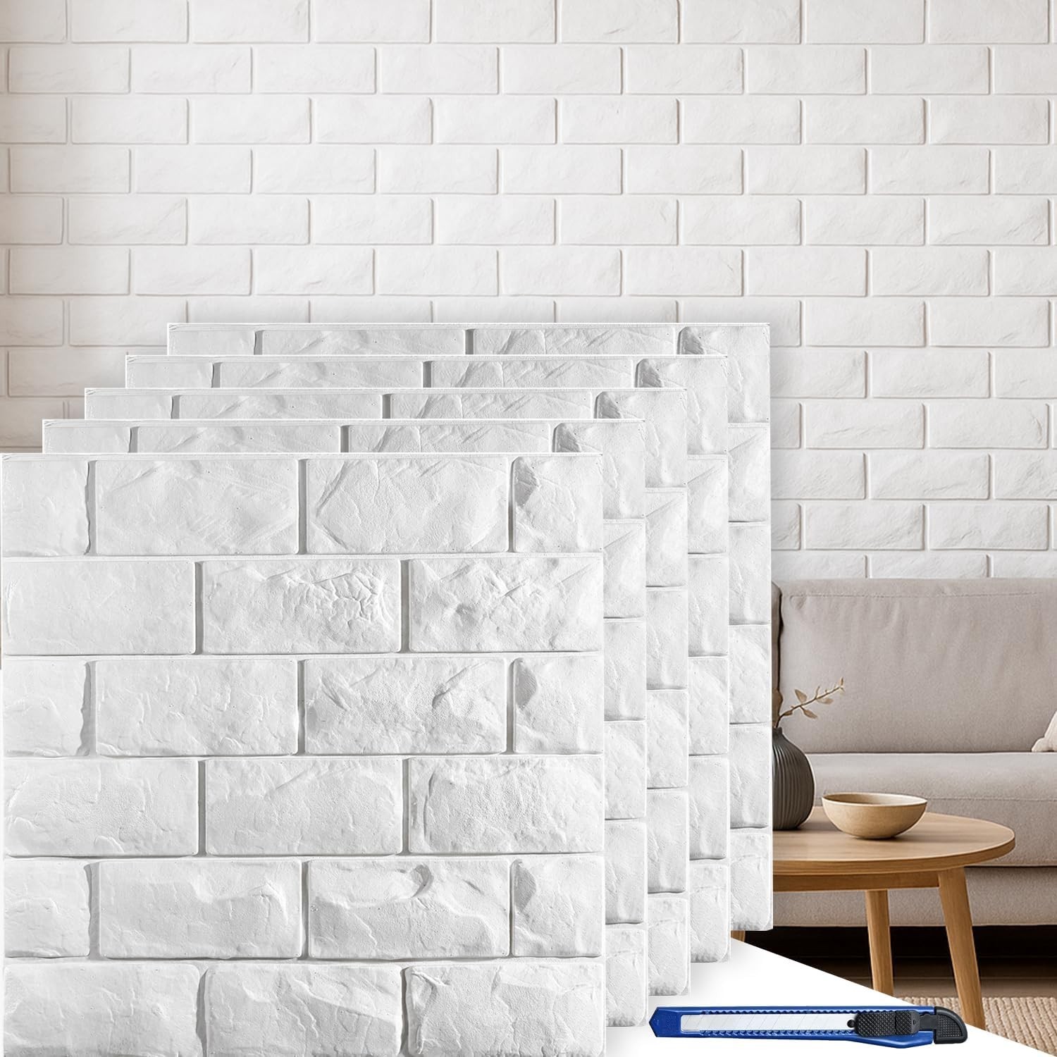 Self-Adhesive Waterproof 3D White Brick Wallpaper – 29.06 Sq Ft Coverage
