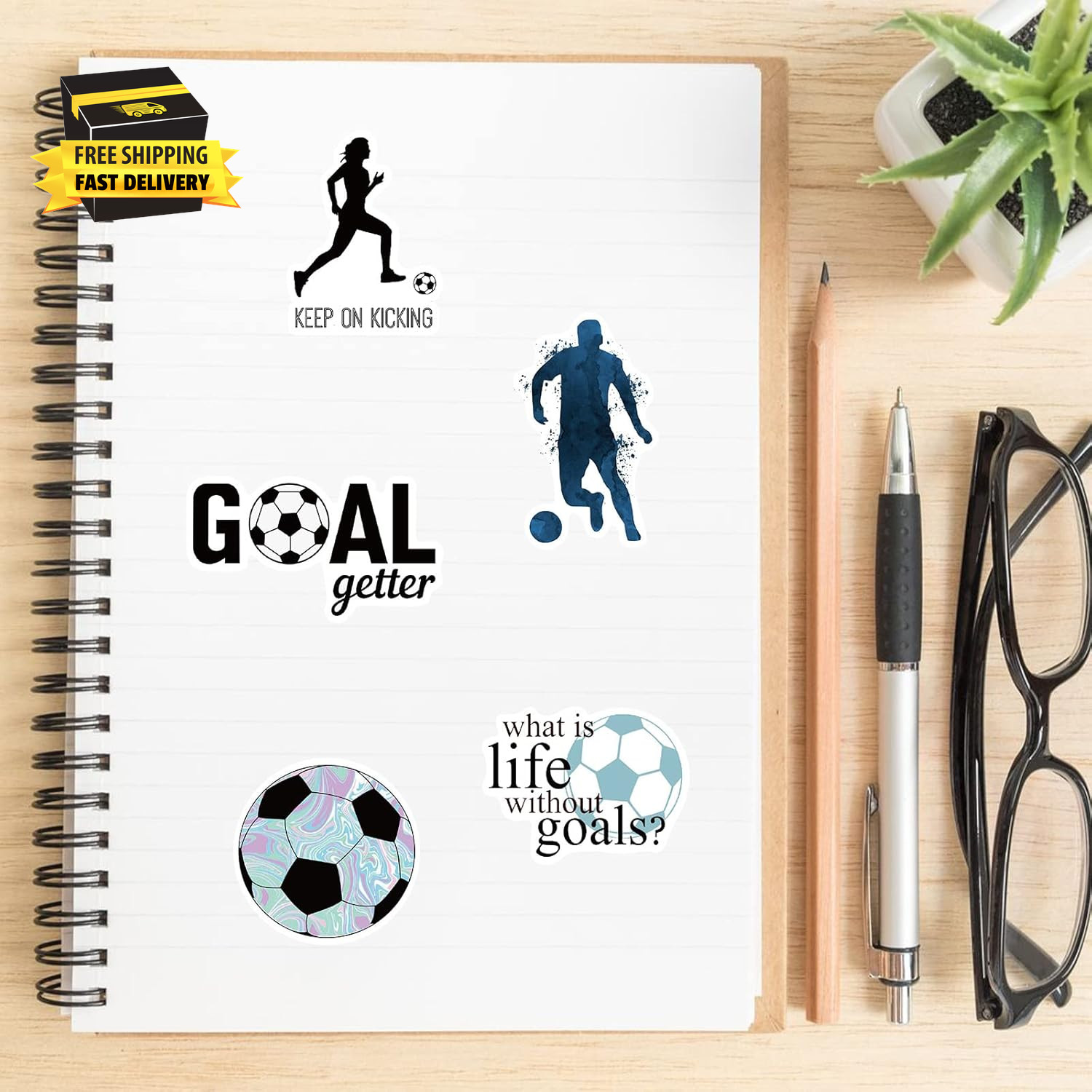 Soccer Stickers, Cool Soccer Sport Stickers for Kids Teens Adults, 100PCS Vinyl
