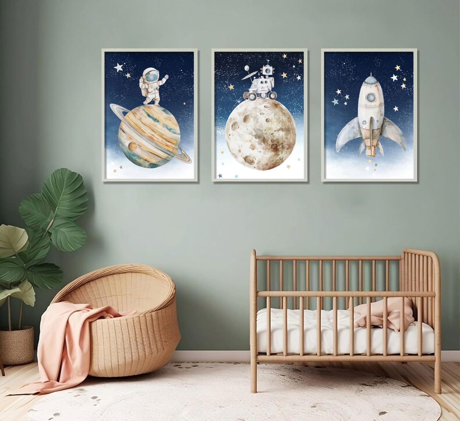 3Pcs Space Nursery Wall Art Astronaut Posters Prints Watercolor Space Astrona…