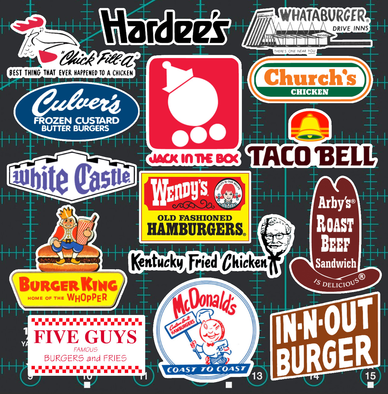 15 Retro Fast Food Restauran Logo Stickers – Clear, Holographic, or White-Burger