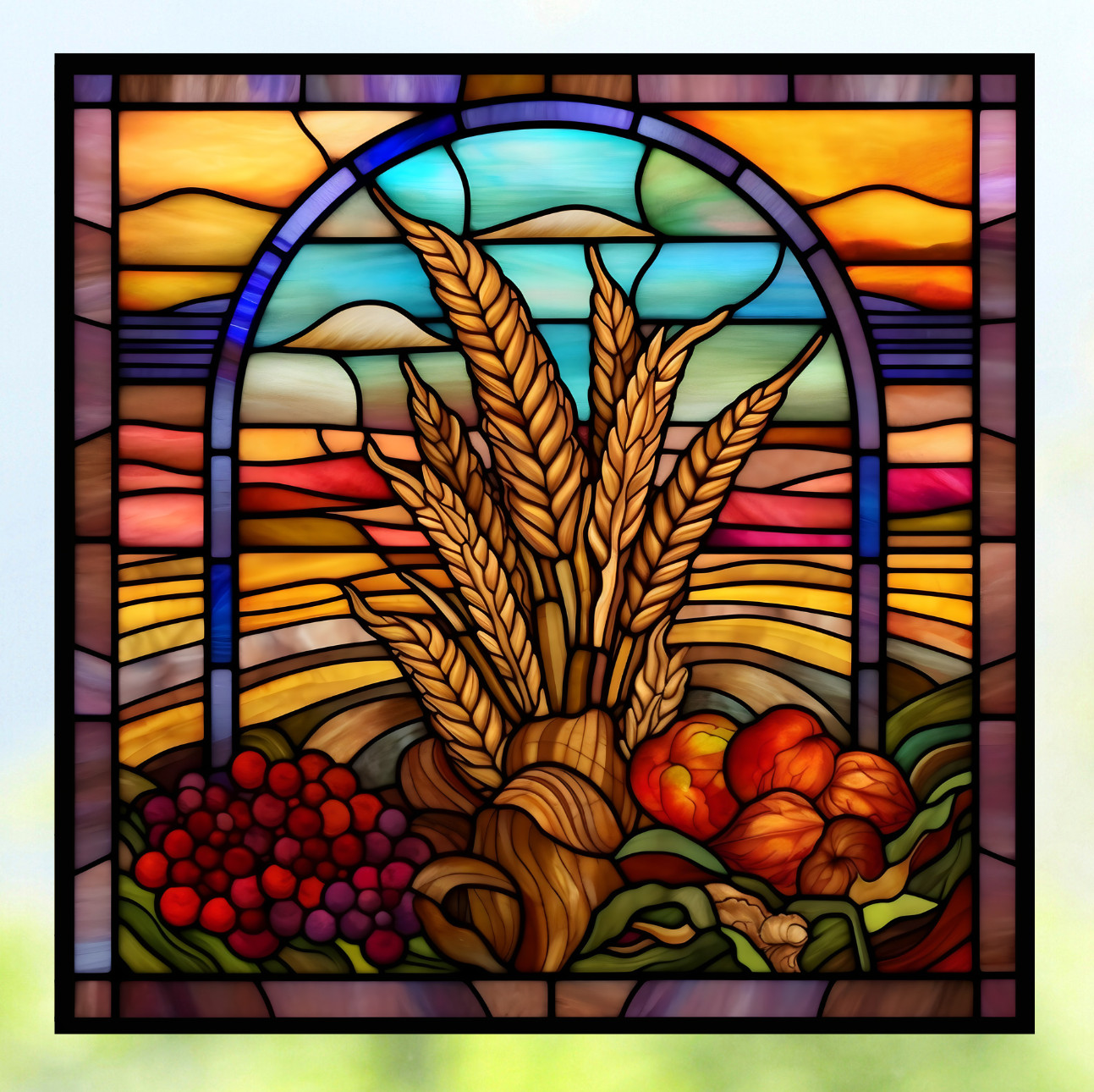 Fall Harvest Faux Stained-Glass WINDOW CLING Size 8" Repositionable Vinyl