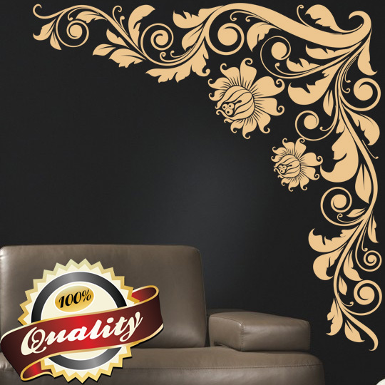 Large Corner Flower Vinyl Wall Stickers Decals room large wall Art decoration