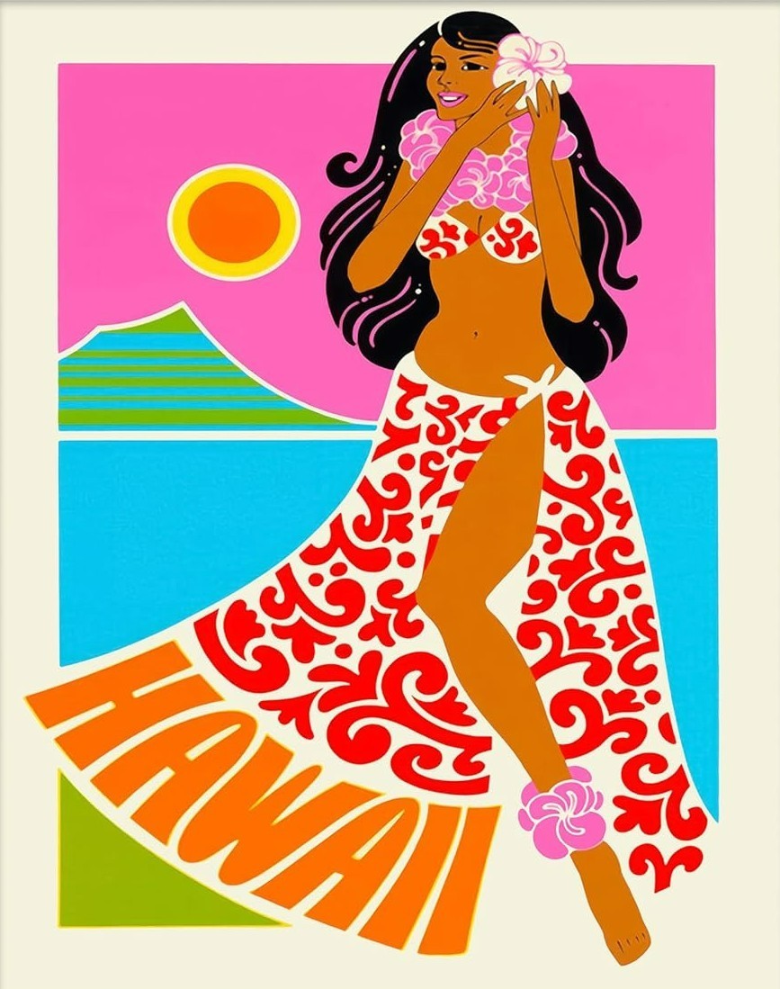 RETRO HAWAII Wall Vinyl Decal Poster Print (Removable Adhesive)