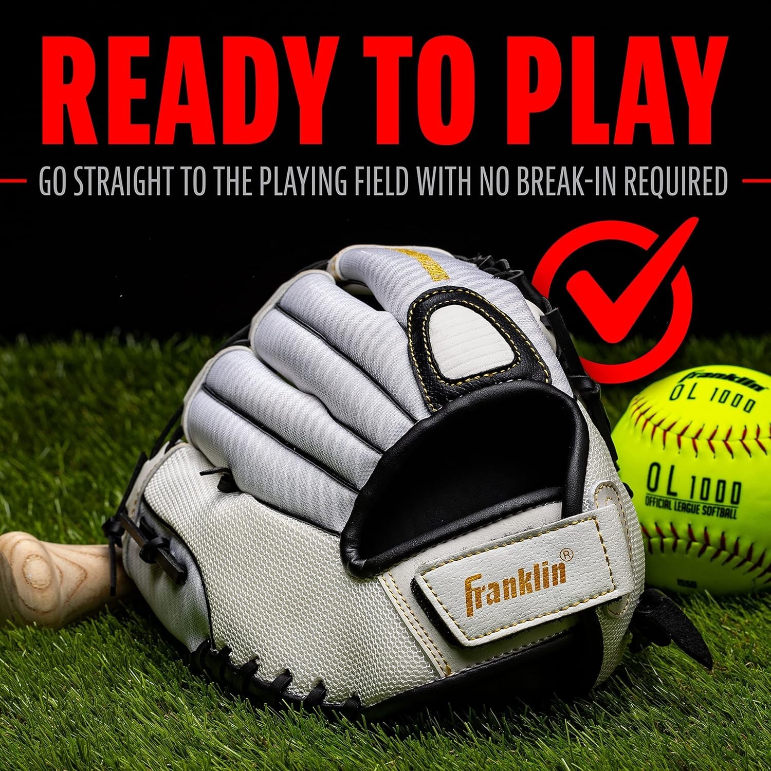 12" White & Gold Softball Glove – Adjustable, Breathable Mesh for All Players