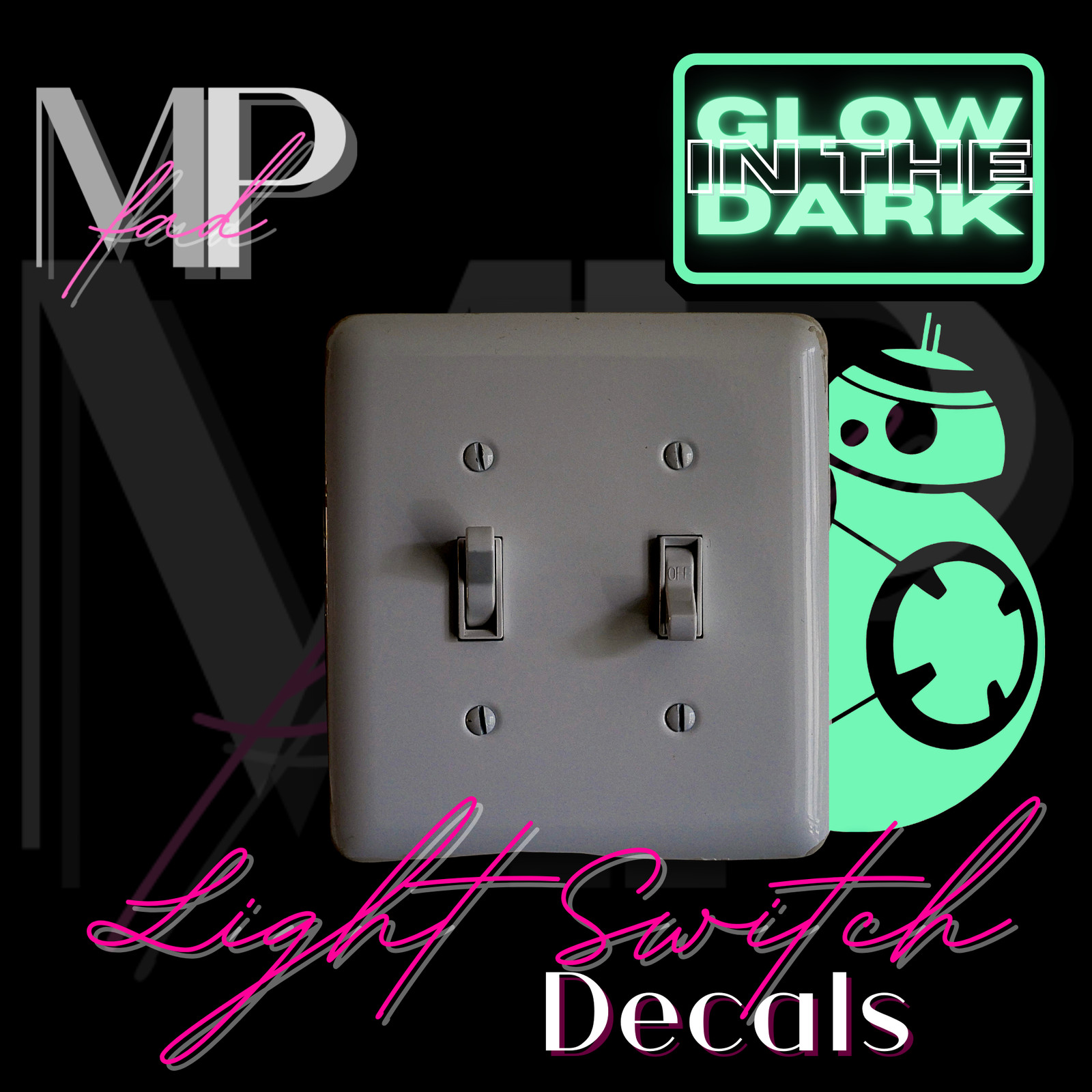 Star Wars Light Switch Vinyl Sticker Decal Wall Home Decor GLOW-IN-THE-DARK BB8