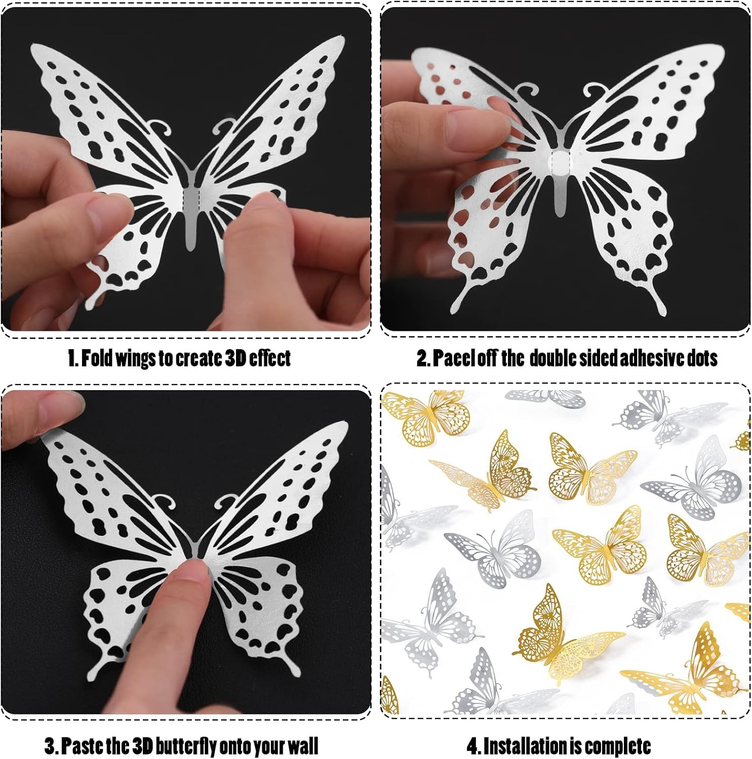 Festive Butterfly Wall Decorations – 48 Pcs in Gold & Silver, Perfect for Events