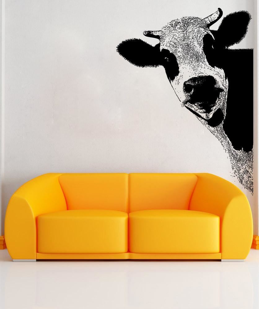 Peeking Cow Wall Decal Sticker for your Kitchen. Dining Room Cow Wall Art. #5476