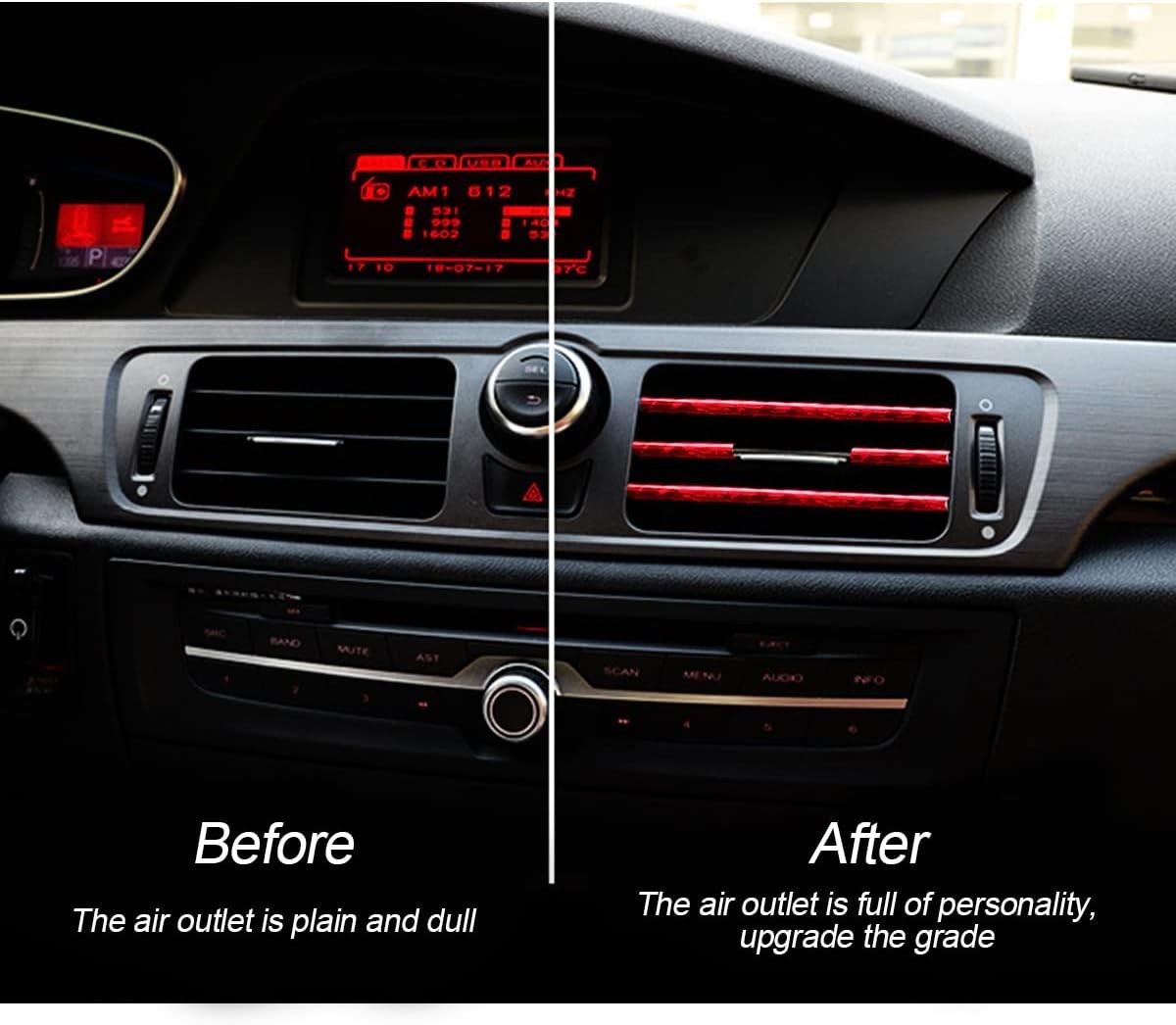 20PCS Car AC Vent Trim Strips, Ice Red, Universal Bendable Waterproof Decor