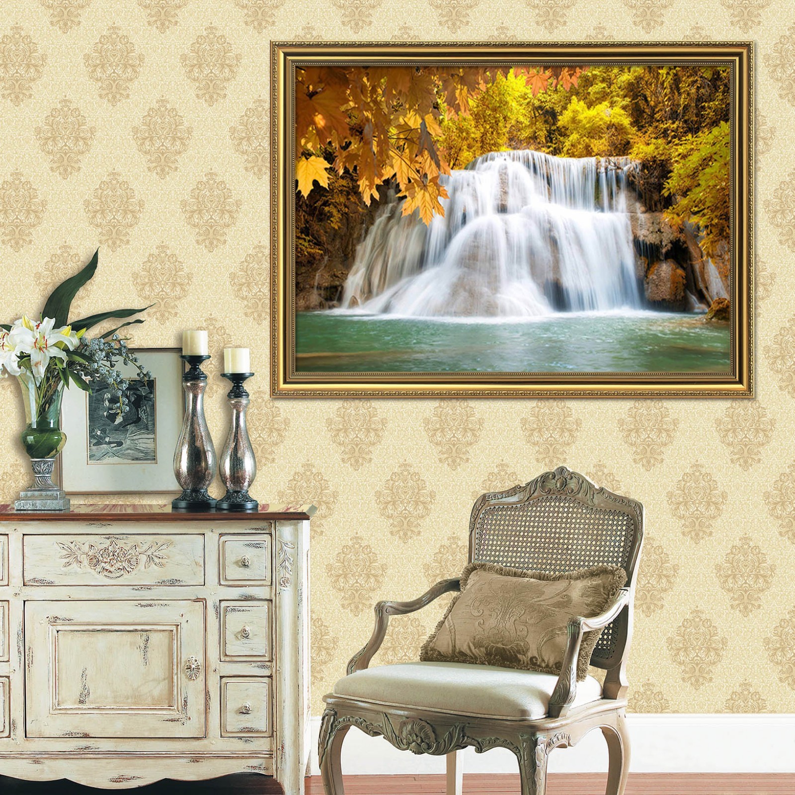 3D Yellow Waterfall 6 Framed Poster Home Decor Print Painting Art AJ WALLPAPER