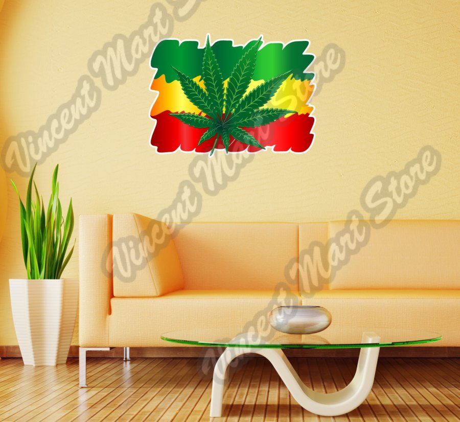Marijuana Cannabis Pot Weed Rasta Flag Wall Sticker Room Interior Decor 20"X25".