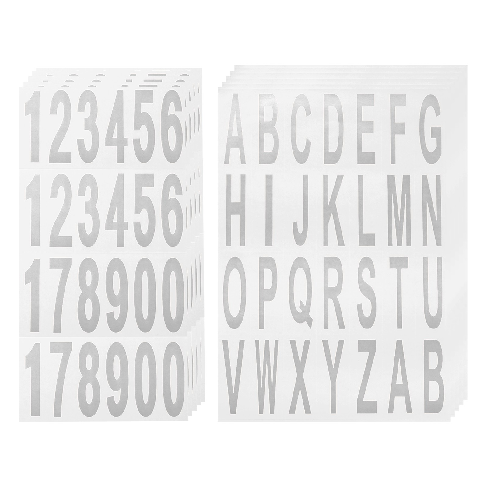 10 Sheets Mailbox Numbers and Letters for Indoor/Outdoor Decals, Silver in White