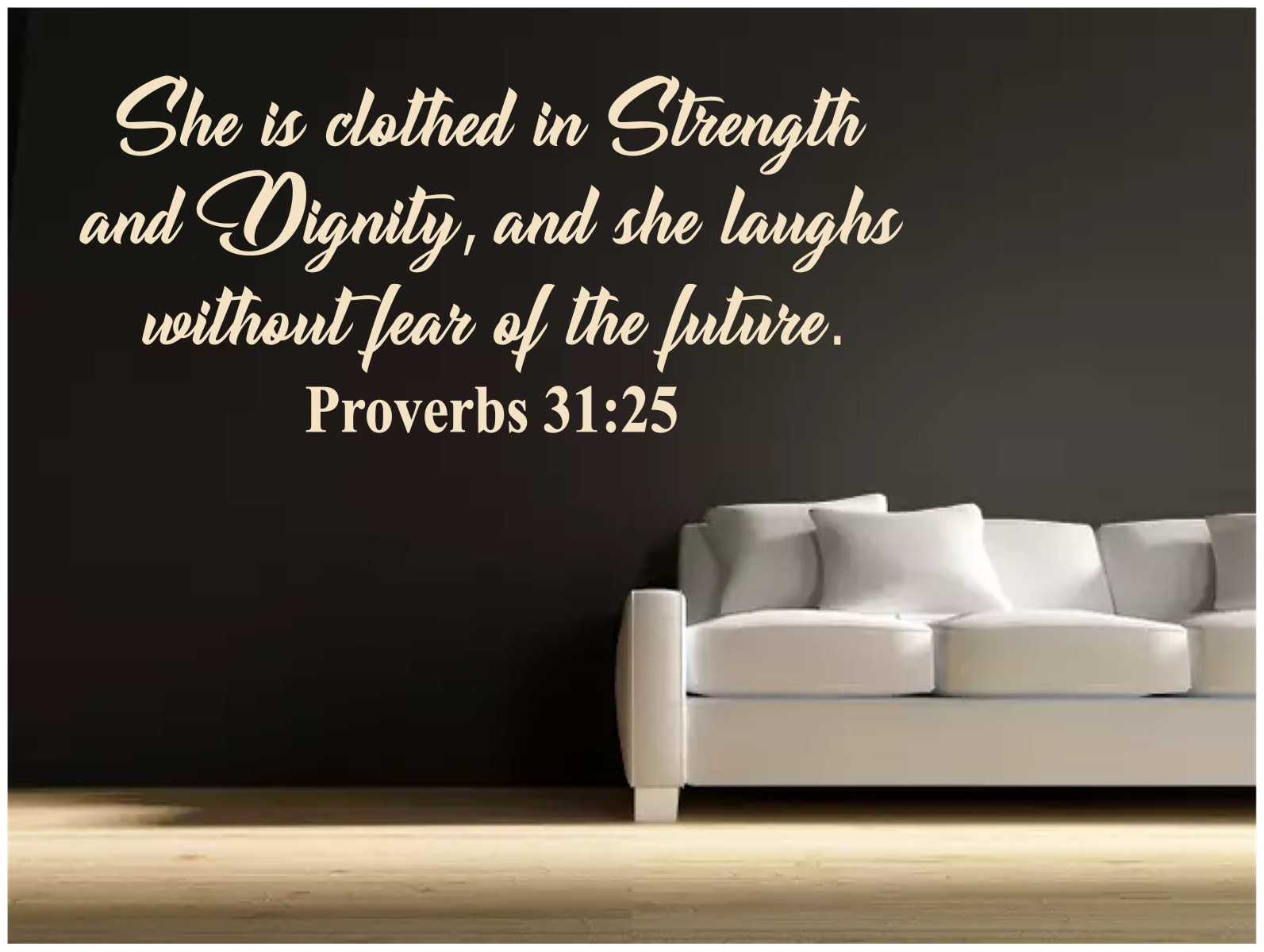 Proverbs 31:25 Religious Inspirational Large Vinyl Wall Decal 10×22" Removable