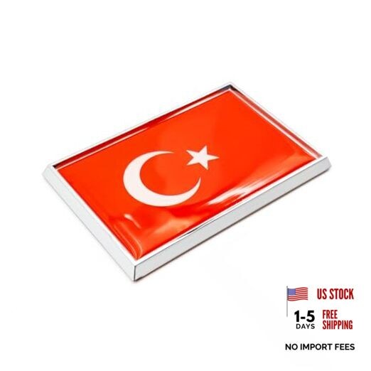 Turkey Flag Sticker Emblem Decal Turkish Car Chrome Flags, 2 Pack, 3 x 2 inches