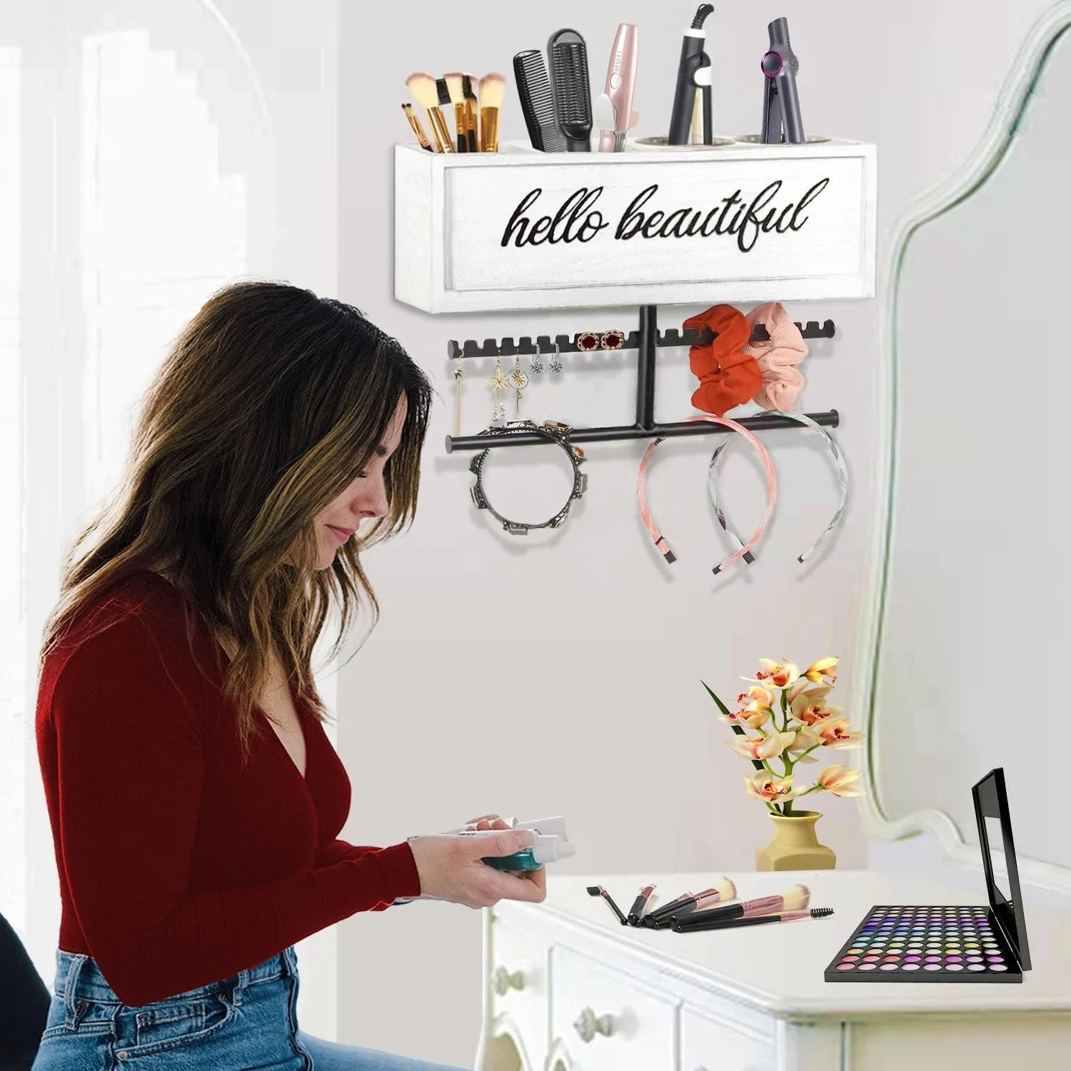 Rustic Hair Dryer Holder Wall Mounted,Hair Styling Tools & Accessories Organizer