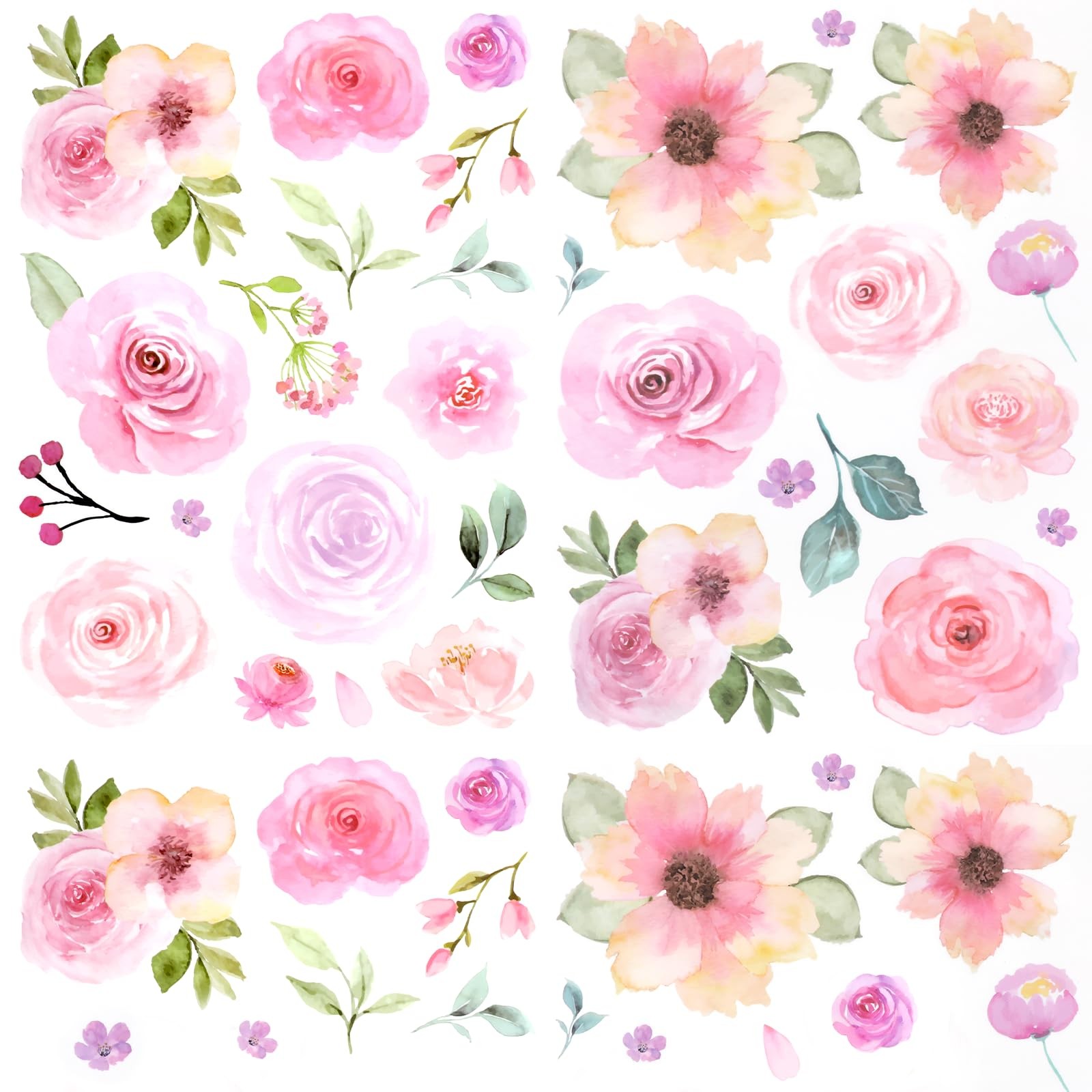 60pcs Pink Flower Wall Sticker PVC Peel and Stick Wall Decals Cute Peony Flor…