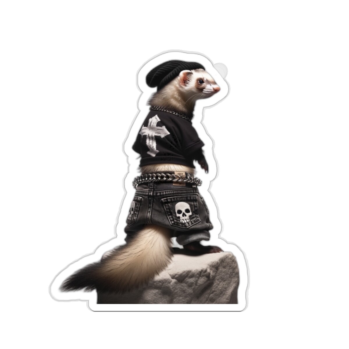 Sticker Ferret Rocking Cyber Goth Outfit Punk Cap Fun Streetwear 2×2 3×3 4×4 6×6