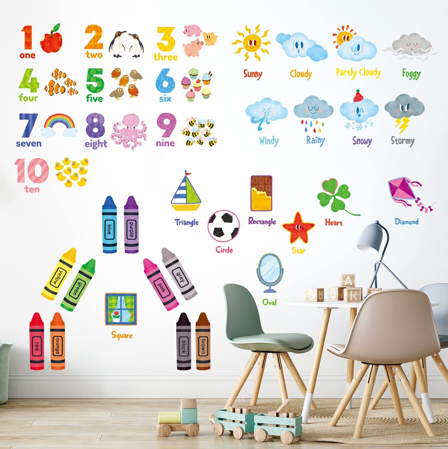 DECOWALL DS9-8056 Numbers Crayons Weather and Shape Wall Decals Stickers Kids…